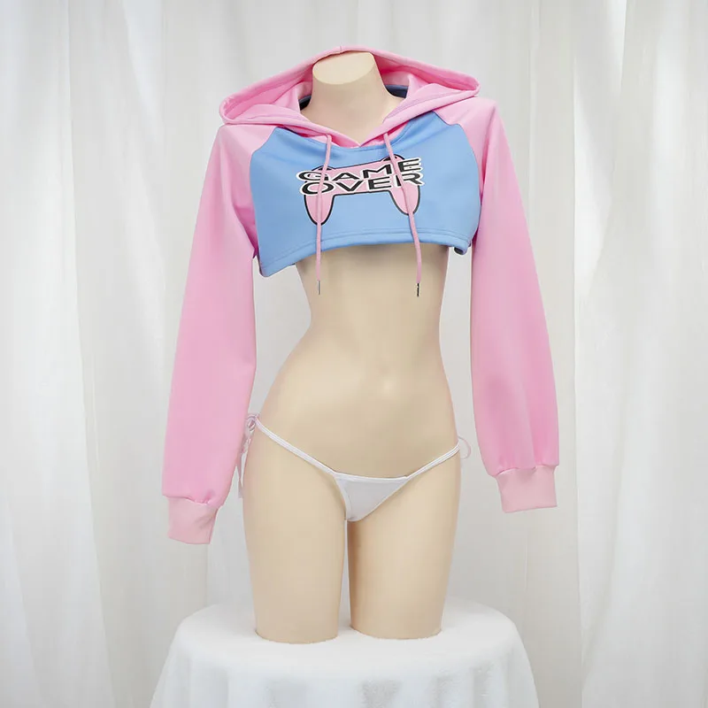 Anime Cosplay Bikini - Cute Long Sleeve Crop Top Hoodie